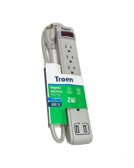 Regleta Electrica 60cm 6 Ent 2 Puertos Usb Troen
