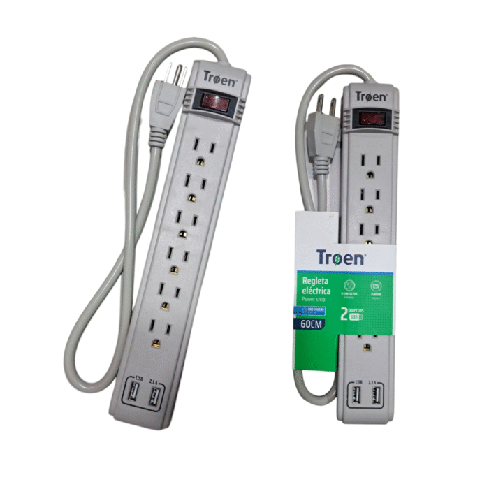 Regleta Electrica 60cm 6 Ent 2 Usb Troen - Imagen 1