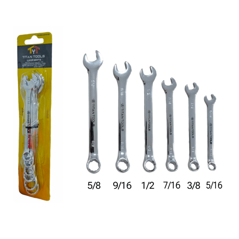 Juego De Llave Mixta X 6 PCS (5/16-3/8-7/16-1/2-9/16-5/18) Titan Tools