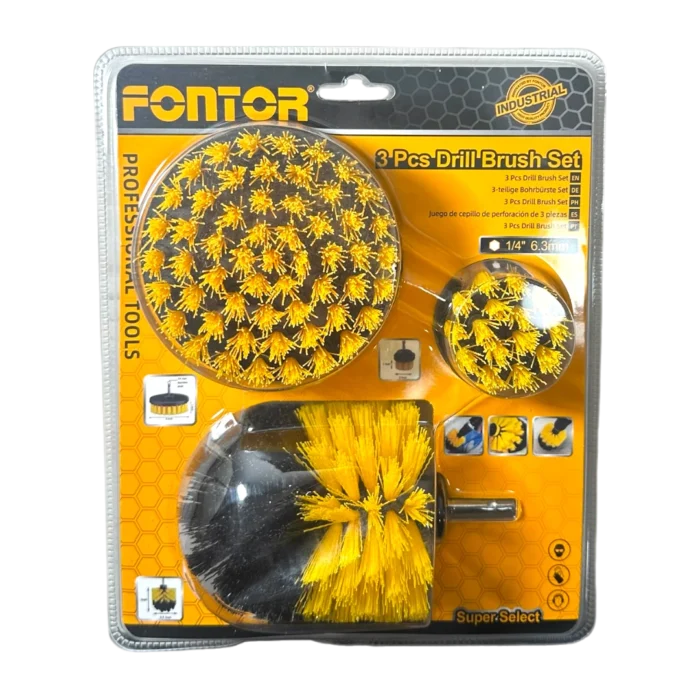Cepillo para taladro Fontor juego de 3 piezas para limpieza profunda