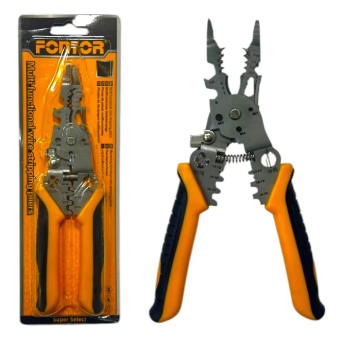 Compra pela cable multifuncional Fontor en El Machetico. Pinza profesional para pelar, cortar y crimpar cables en Cúcuta.