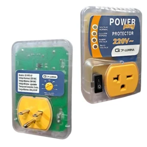 Protector de voltaje 220V Lumina con switch, voltaje mínimo ajustable, 20A y 2.0 HP. Ideal para aires acondicionados y electrodomésticos de alto consumo.