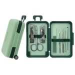 set de manicure profesional en estuche portátil tipo maleta color verde