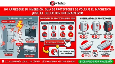 protector de voltaje que necesita para su nevera, aire acondicionado, TV o lavadora. Guía práctica con selector interactivo. Disponible en Cúcuta — El Machetico.
