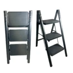 Escalera Plegable 3 Peldaños en Acero Negro Antideslizante - Imagen 2