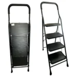 Escalera Plegable 4 Peldaños con Pasamanos en Acero Negro - Imagen 2