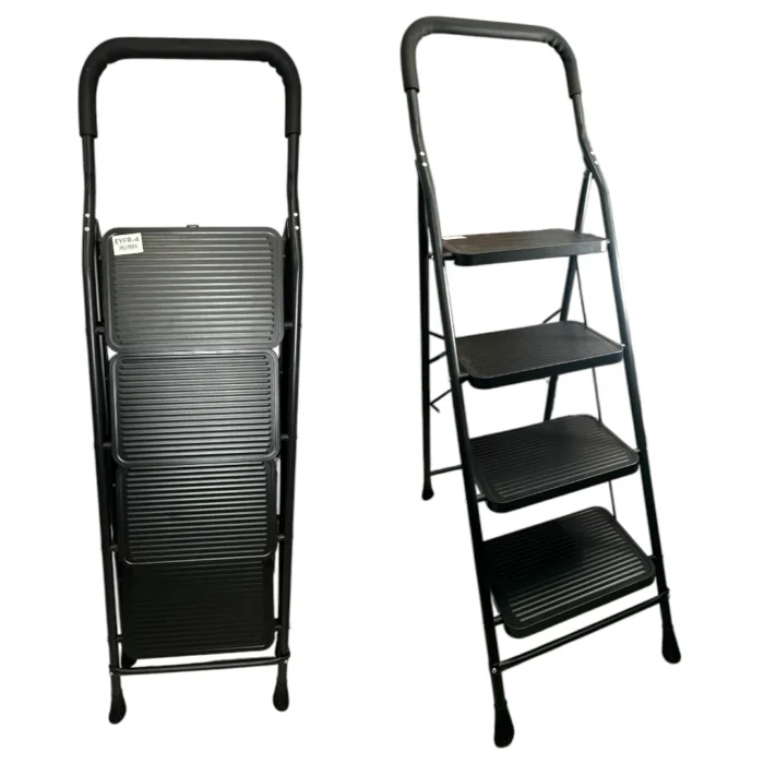 Escalera Plegable 4 Peldaños con Pasamanos en Acero Negro - Imagen 2