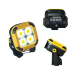 eflector LED recargable con base giratoria, imán y luz fría/cálida. Ideal para taller, obra, mecánica y emergencias. Con posibilidad de ajuste de tornillo