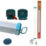 Tubo LED recargable 60W Probelco portátil con batería integrada, soporte magnético y carga USB para emergencias y negocios, posee imán