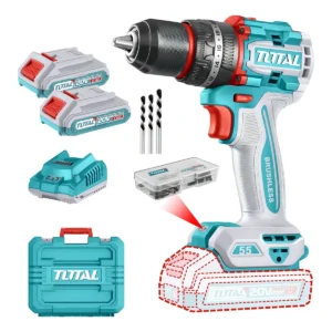 Taladro Percutor Y Atornillador Inalámbrico Total, Industrial, Motor Sin Carbones - Mandril 13mm, 55nm - Con 2 Baterías 2.0ah Litio-ion, Cargador, Maletín, Mechas Y Puntas - Tidli20558